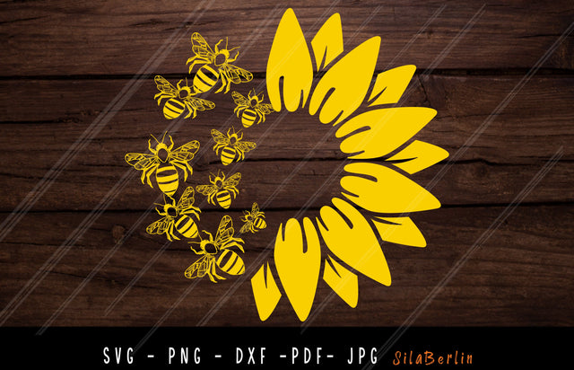 Sunflower and Bee SVG, Sunflower svg, Bee svg, honey bee svg, queen bee svg, Cricut Bee SVG, Bee cut file, Instant Download SVG SilaBerlin 