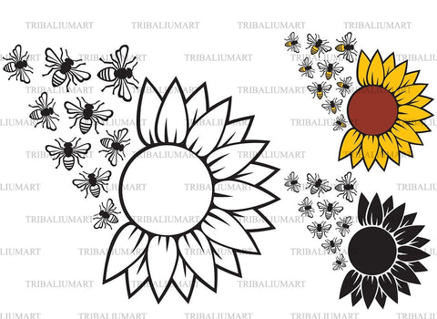 Sunflower and Bee SVG TribaliumArtSF 