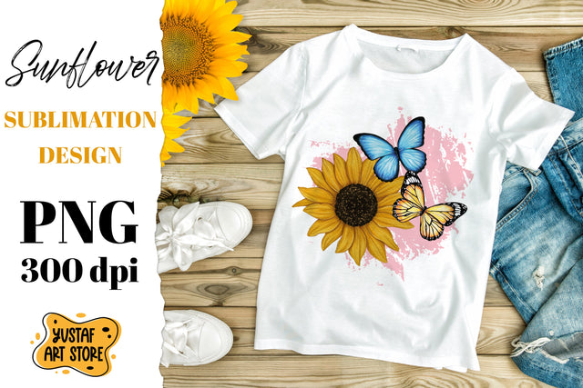 Sunflower and butterflies sublimation design an pink background Sublimation Yustaf Art Store 