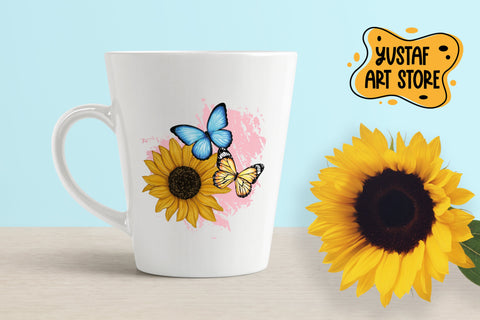 Sunflower and butterflies sublimation design an pink background Sublimation Yustaf Art Store 