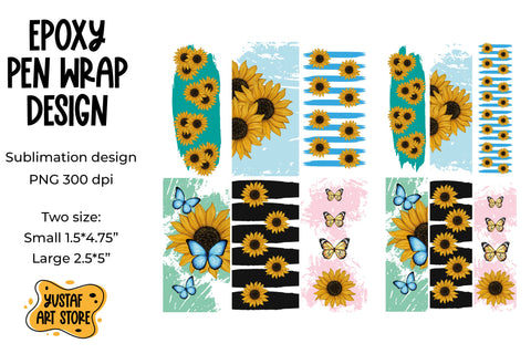 Sunflower and butterfly epoxy pen wrap sublimation design Sublimation Yustaf Art Store 