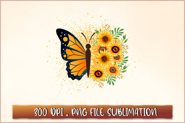 Sunflower and Butterfly Sublimation, Clipart PNG SVG Shetara Begum 