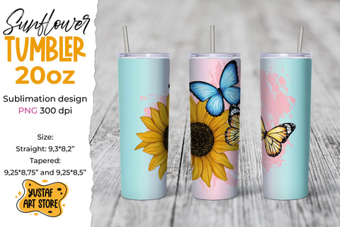 Sunflower and Butterfly tumbler 20 oz sublimation wrap design Sublimation Yustaf Art Store 