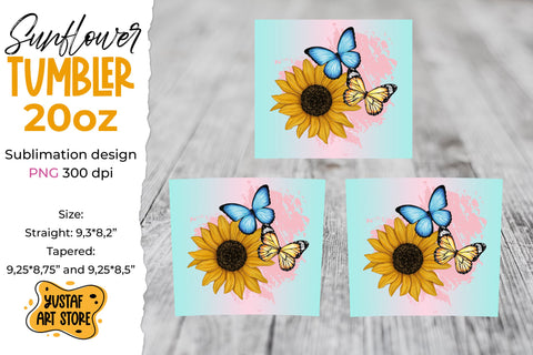 Sunflower and Butterfly tumbler 20 oz sublimation wrap design Sublimation Yustaf Art Store 