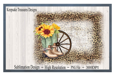 Sunflower and Daisy Boots, Leopard Print, PNG Sublimation Background, Digital Download Sublimation Keepsake Treasures Designs LLC. 