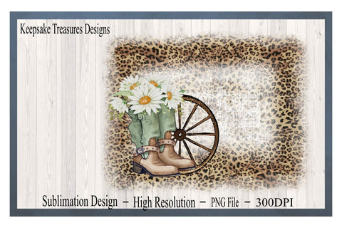 Sunflower and Daisy Boots, Leopard Print, PNG Sublimation Background, Digital Download Sublimation Keepsake Treasures Designs LLC. 