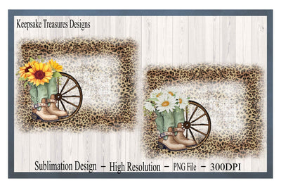 Sunflower and Daisy Boots, Leopard Print, PNG Sublimation Background, Digital Download Sublimation Keepsake Treasures Designs LLC. 