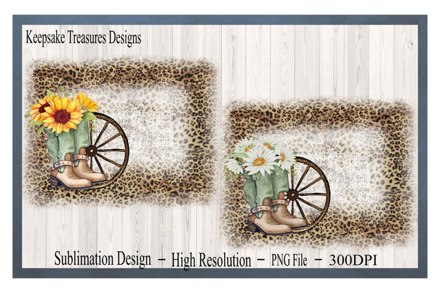 Sunflower and Daisy Boots, Leopard Print, PNG Sublimation Background, Digital Download Sublimation Keepsake Treasures Designs LLC. 