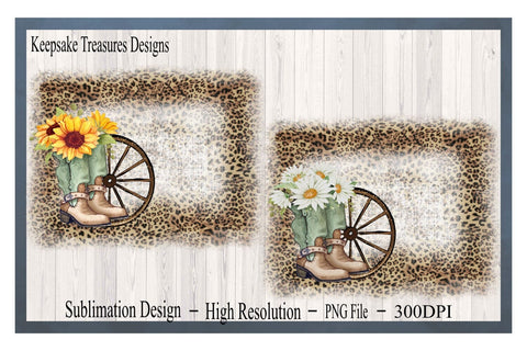 Sunflower and Daisy Boots, Leopard Print, PNG Sublimation Background, Digital Download Sublimation Keepsake Treasures Designs LLC. 