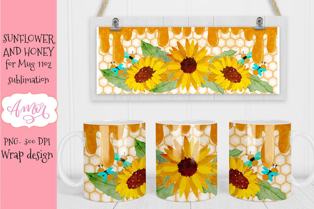 Sunflower and honey design for mug sublimation 11 oz Sublimation Amorclipart 