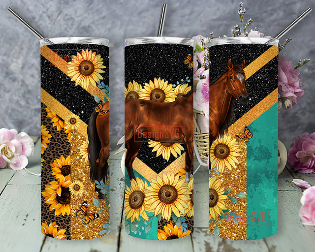 Sunflower And Horses Tumbler PNG, Watercolor Horses Sublimation 20oz Tumbler Design, Horse Lover Tumbler Wrap, Digital Download Sublimation DesignSVG 