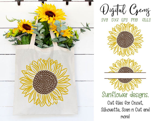 Sunflower and split Sunflower designs SVG / DXF / EPS / PNG files SVG Digital Gems 