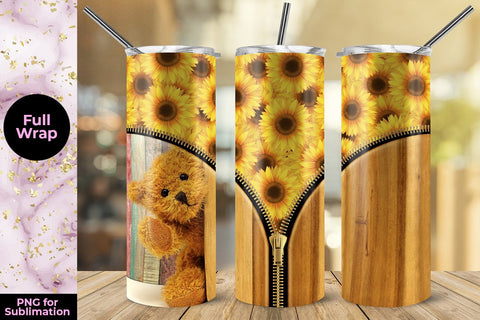 Sunflower and Teddy Bear 20oz Skinny Tumbler Wrap Template Sublimation Sublimatiz Designs 