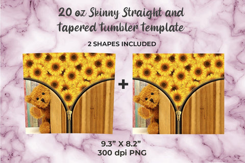 Sunflower and Teddy Bear 20oz Skinny Tumbler Wrap Template Sublimation Sublimatiz Designs 