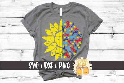 Sunflower Autism Puzzle Piece Ribbon Mandala - SVG PNG DXF Cut Files SVG Cheese Toast Digitals 