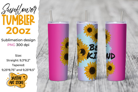 Sunflower "Be Kind" tumbler sublimation wrap design Sublimation Yustaf Art Store 