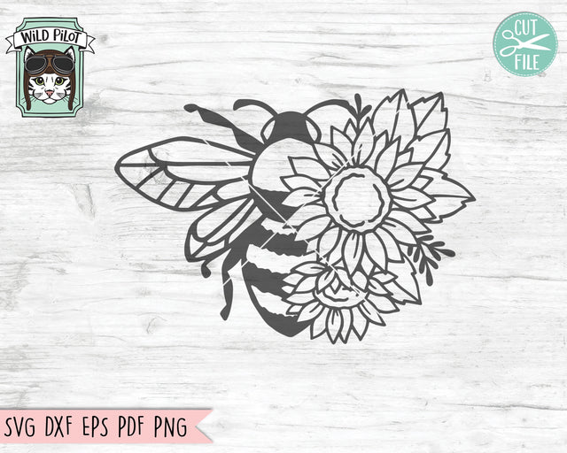 Sunflower Bee SVG Cut File, Flower Bee SVG Cut File, Floral Bee SVG Cut File, Save the Bees svg, Bee Kind svg, Bee Happy svg, Bee, Honey Bee svg SVG Wild Pilot 