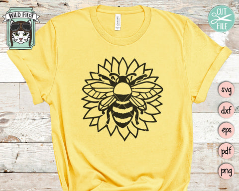 Sunflower Bee SVG Cut File, Flower Bee SVG Cut File, Floral Bee SVG Cut File, Save the Bees svg, Bee Kind svg, Bee Happy svg, Bee, Honey Bee svg SVG Wild Pilot 