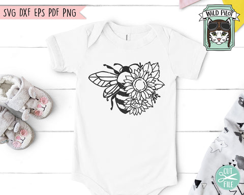 Sunflower Bee SVG Cut File, Flower Bee SVG Cut File, Floral Bee SVG Cut File, Save the Bees svg, Bee Kind svg, Bee Happy svg, Bee, Honey Bee svg SVG Wild Pilot 