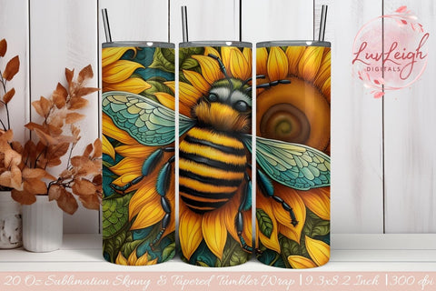 Sunflower Bee tumbler wrap Sublimation Luvleigh Digitals 