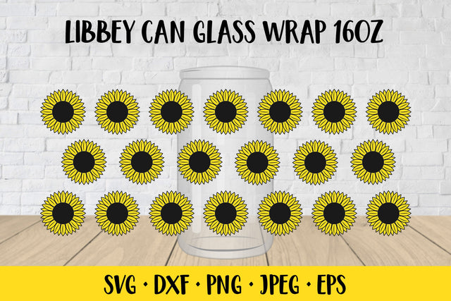 Sunflower beer can glass wrap template SVG. Soda glass can SVG LaBelezoka 