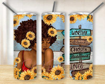 Sunflower Black Women 20oz Skinny Tumbler Sublimation Designs, Tumbler PNG Instant Download Sublimation BouDesign 