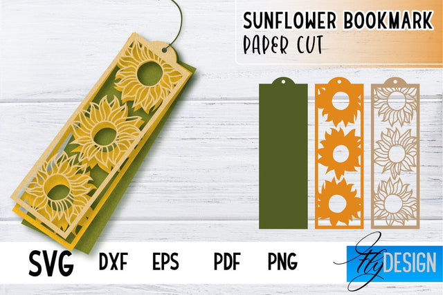 Sunflower Bookmark SVG | Summer Bookmark SVG | Book Lover SVG Fly Design 