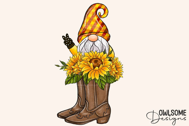 Sunflower Boots Gnome Sublimation PNG Sublimation Owlsome.Designs 