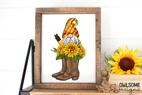 Sunflower Boots Gnome Sublimation PNG Sublimation Owlsome.Designs 