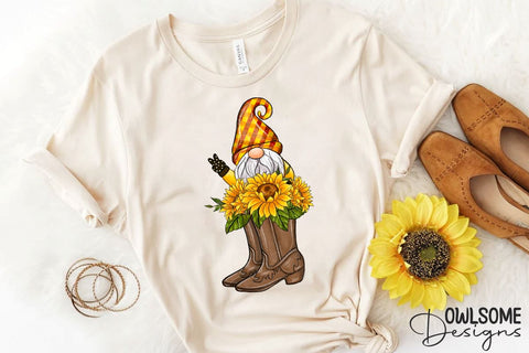 Sunflower Boots Gnome Sublimation PNG Sublimation Owlsome.Designs 