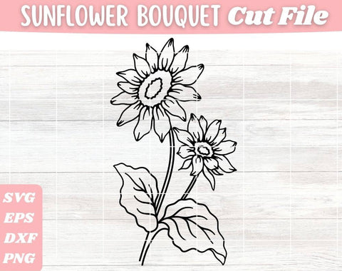 Sunflower Bouquet SVG Cut File, Sun Flower Vector, Hand Drawn Sunflower Outline Design SVG Apple Grove Designs 