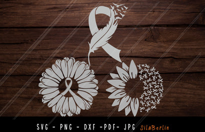 Sunflower Brain Cancer Bundle SVG, Feather Brain Cancer svg, Brain Cancer Awareness Svg, Grey Ribbon Svg, Svg cut file to use for Cricut SVG SilaBerlin 