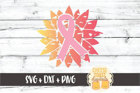 Sunflower Breast Cancer Ribbon Design - SVG PNG DXF Cut Files SVG Cheese Toast Digitals 