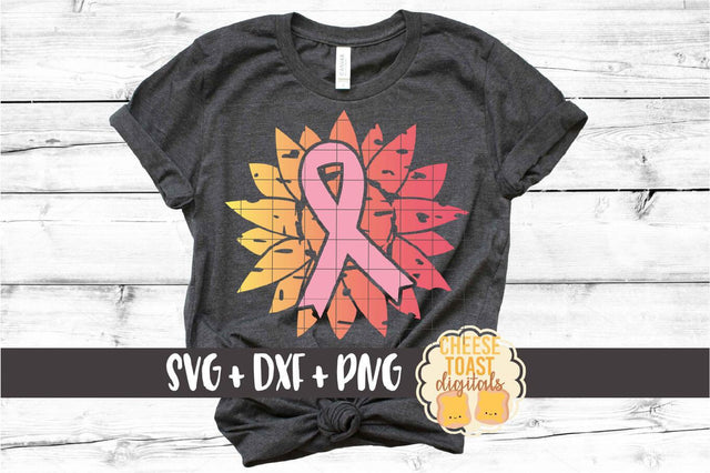 Sunflower Breast Cancer Ribbon Design - SVG PNG DXF Cut Files SVG Cheese Toast Digitals 