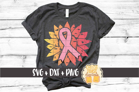Sunflower Breast Cancer Ribbon Design - SVG PNG DXF Cut Files SVG Cheese Toast Digitals 