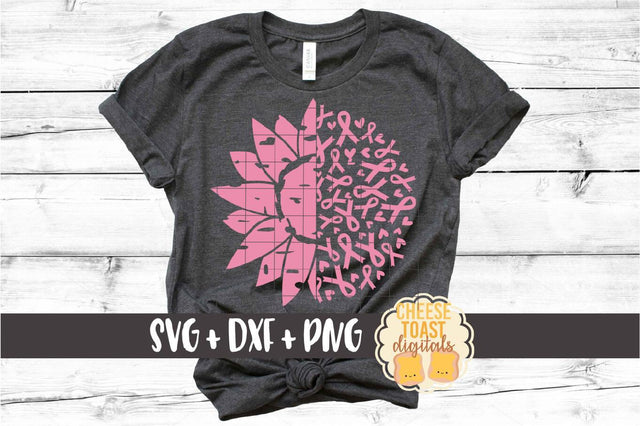 Sunflower Breast Cancer Ribbon Mandala - SVG PNG DXF Cut Files SVG Cheese Toast Digitals 