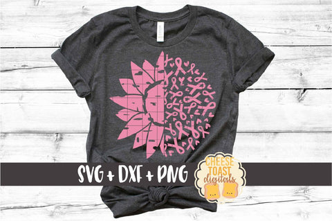 Sunflower Breast Cancer Ribbon Mandala - SVG PNG DXF Cut Files SVG Cheese Toast Digitals 