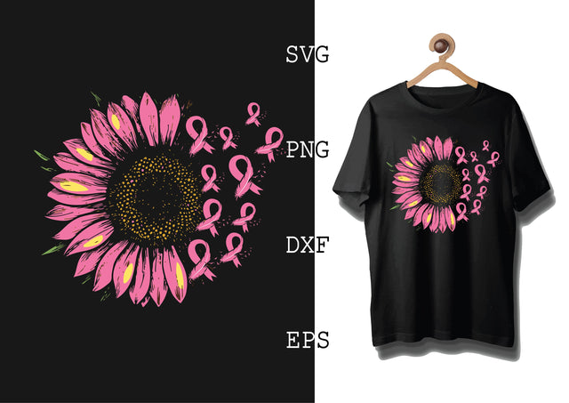 Sunflower Breast Cancer Svg, Breast Cancer Awareness Svg, Png, Eps, Dxf Files SVG DesignTShirt 