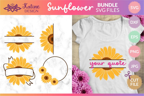Sunflower bundle monogram svg, sunflower svg, split monogram svg, flower border svg, floral frame svg, sunflower clipart, sunflower png, sunflower vector, cricut sunflower svg, flower svg, floral svg, sunflower png, svg files for cricut SVG KatineDesign 