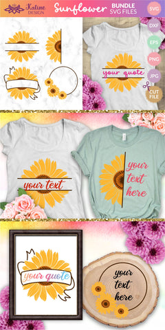 Sunflower bundle monogram svg, sunflower svg, split monogram svg, flower border svg, floral frame svg, sunflower clipart, sunflower png, sunflower vector, cricut sunflower svg, flower svg, floral svg, sunflower png, svg files for cricut SVG KatineDesign 