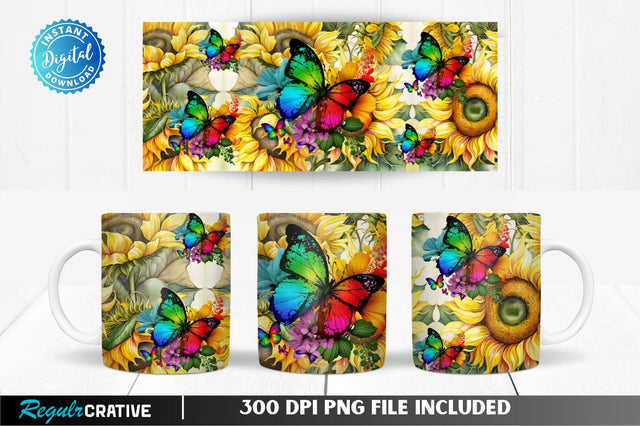 Sunflower Butterfly 11, 12 & 15 Oz Mug Sublimation Sublimation Regulrcrative 