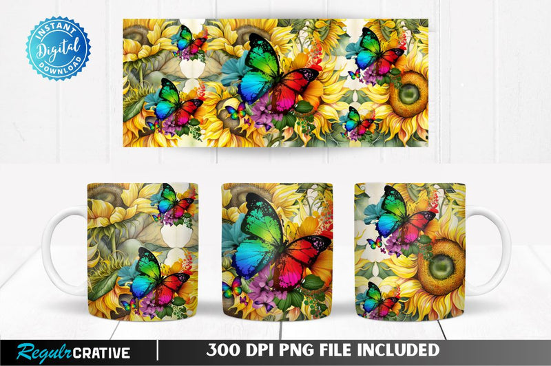 Sunflower Butterfly 11, 12 & 15 Oz Mug Sublimation Sublimation Regulrcrative 
