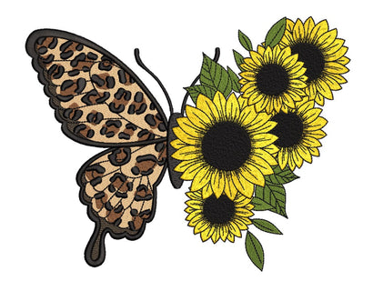 Sunflower Butterfly Machine Embroidery Design, Leopard Sunflower Embroidery File, 4 sizes Embroidery/Applique DESIGNS Nino Nadaraia 