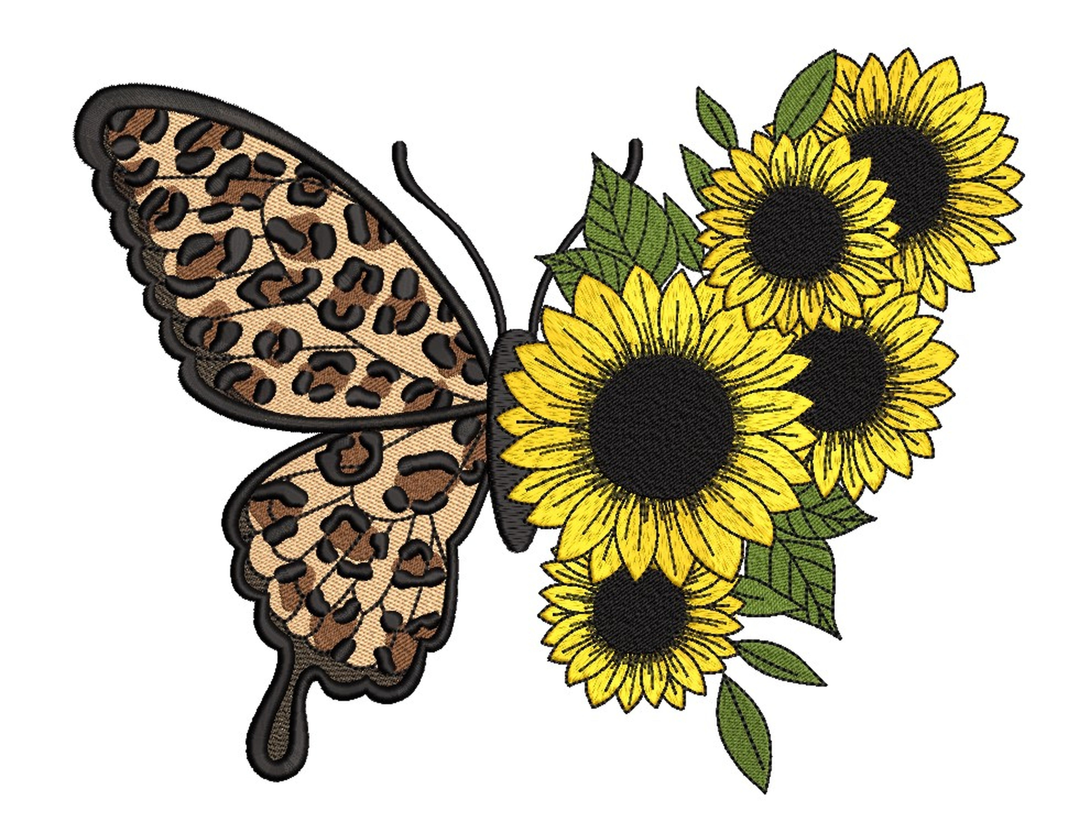 Sunflower Butterfly Machine Embroidery Design, Leopard Sunflower Embro - So  Fontsy