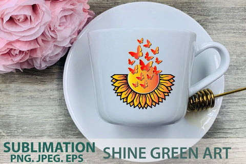 Sunflower Butterfly Sublimation PNG EPS JPEG Sublimation Shine Green Art 