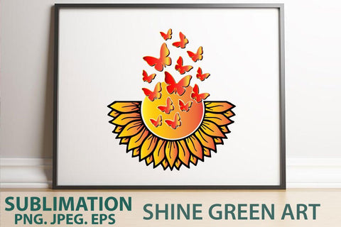 Sunflower Butterfly Sublimation PNG EPS JPEG Sublimation Shine Green Art 
