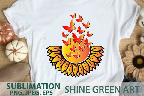 Sunflower Butterfly Sublimation PNG EPS JPEG Sublimation Shine Green Art 