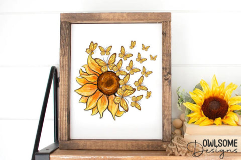 Sunflower Butterfly Sublimation PNG Sublimation Owlsome.Designs 