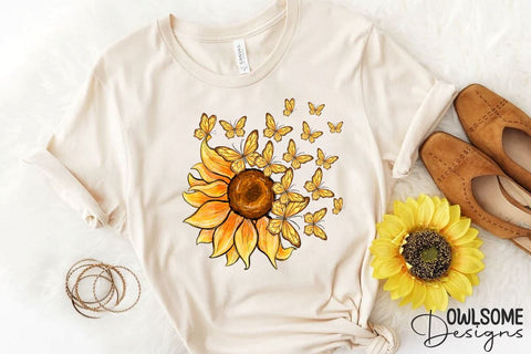 Sunflower Butterfly Sublimation PNG Sublimation Owlsome.Designs 