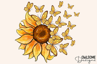 Sunflower Butterfly Sublimation PNG Sublimation Owlsome.Designs 